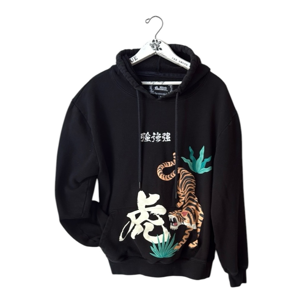 Blind Rooster “Powerful Tiger” Hoodie – Embroidered & Graphic Design, Size L